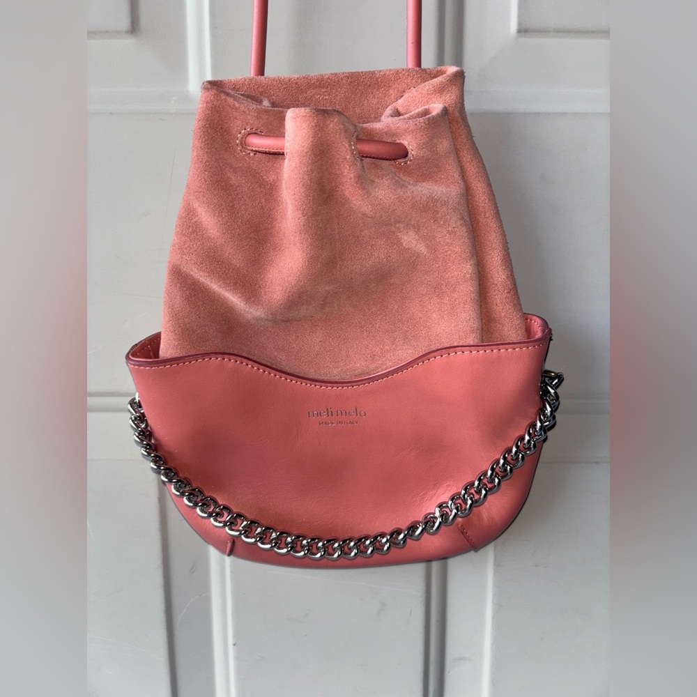 Meli Melo pink suede cinch crossbody bag